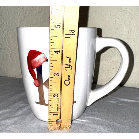 Monogram Holiday White Ceramic Mug K With Santa Hat & "Ho Ho Ho" Text - Picture 4 of 5